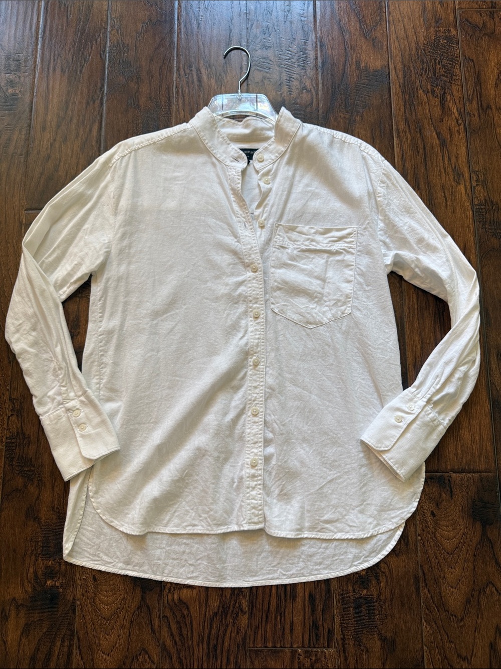 Banana Republic White Band-Collar Casual Button-Down Shirt, size medium